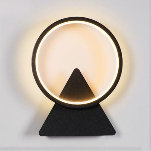 Image of Kinberry Modern LED Wall Light, Circular Halo Indoor Wall Sconce 8.2W, 3000K Warm White, Decorative Wall Lamp with Geometric Design for Living Room, Bedroom & Hallway (Black)
