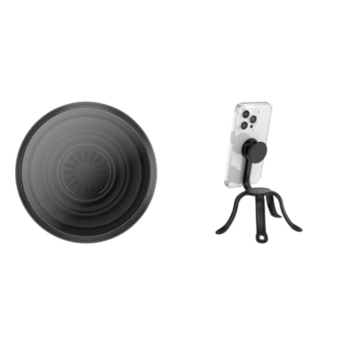 Image of PopSockets: PopGrip – Expandable base and grip with an interchangeable top for smartphones and tablets – Translucent Black Smoke & PopMount 2 Flex Black