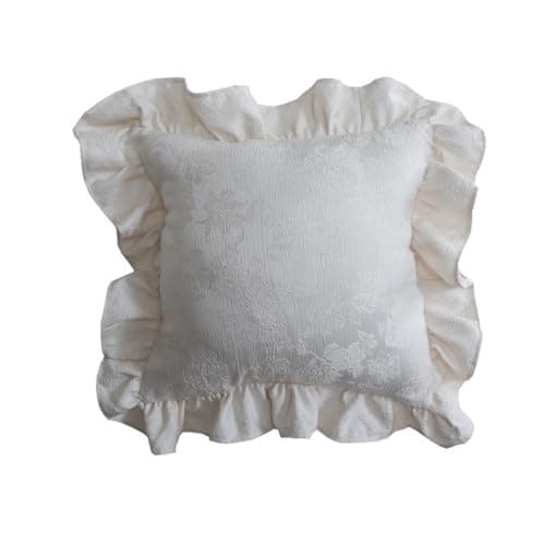 Image of YB-FCJKPA French Style Ruffle Throw Pillow Covers, Vintage Luxury Jacquard Pillowcase 45x45cm Cushion Covers for Sofa Bed Living Room Home Decor