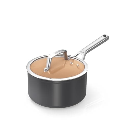 Image of Ninja Extended Life 20cm Ceramic Saucepan with lid, Non-Stick (No PFAS, PFOA, Lead or Cadmium), Induction Compatible, Oven Safe Up to 285°C, Terracotta & Grey, CW90220EUI
