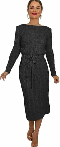 Image of Pretty Attitude Ladies Knitted midi Dress for Winters Women's Woolen Dress (as8, Numeric, Numeric_8, Numeric_10, Regular, Regular, Black, S/M)