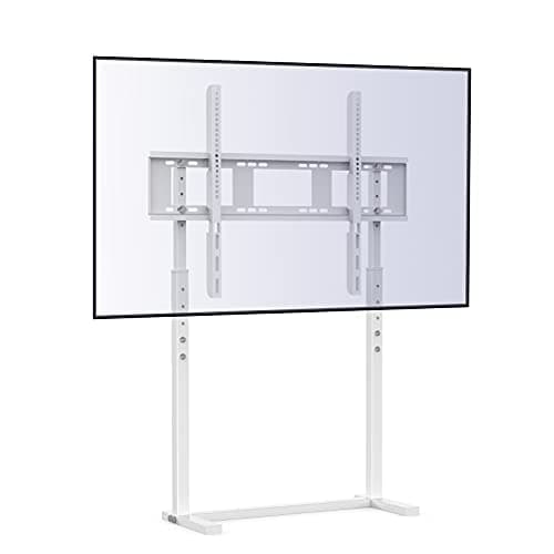Image of UNHO White TV Floor Stand: Free Standing TV Mount Bracket Height Adjustable Tall TV Stand for 32”-85” Flat Panel LED LCD Screens Max VESA 800x600 up to Loading Weight 40KG