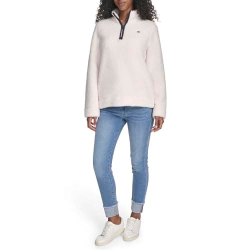Image of Tommy Hilfiger Women's 1/4 Zip Mockneck Sherpa Soft Pullover, Soft Ivory, L
