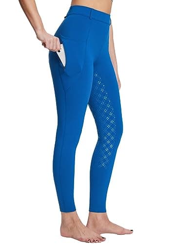 Image of baleaf Women's Horse Riding Leggings Fleece Lined Jodhpurs Equestrian Silicon Full Seat Breeches Tights with Pockets Blue S