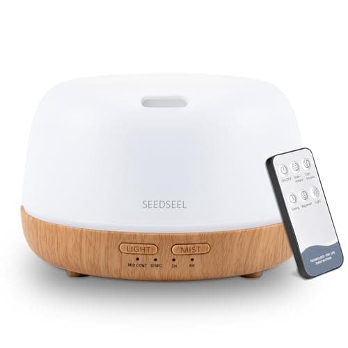 Image of SEEDSEEL 300ml Aromatherapy Diffuser with Remote Control, 7-Colour LED Light, Ultrasonic Cool Mist, Quiet Operation, Auto-Off, Essential Oil Diffuser for Home, Office, Yoga