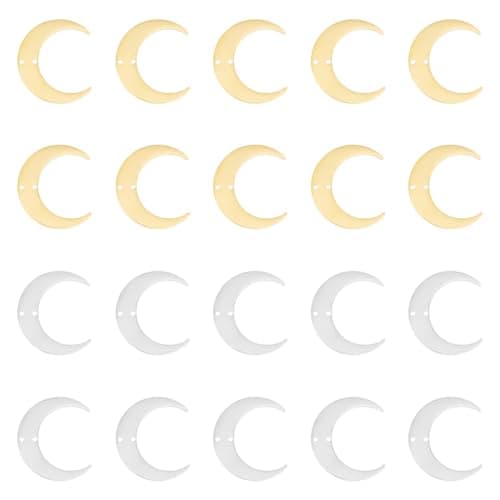 Image of UNICRAFTALE about 20Pcs 2 Colors Stainless Steel 2-Loop Connector Charms Crescent Moon Charm Links Golden Moon Linking Charm Pendants Metal Connector Charms for DIY Earring Necklace Jewelry Making