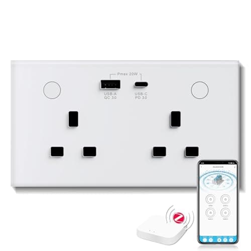 Image of BSEED Zigbee Socket 2 Gang with USB and Type C Compatible with Alexa and Google Home, Timer Metered Socket With APP Remote Control Compatible with Smart Life,16A White