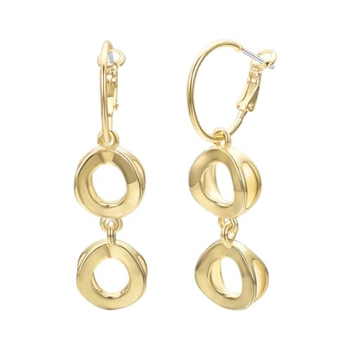 Image of Vissen 18k Gold Double Hoop Drop Earrings For Women Gold Plated Infinity Pierced Earrings Hypoallergenic Jewellery