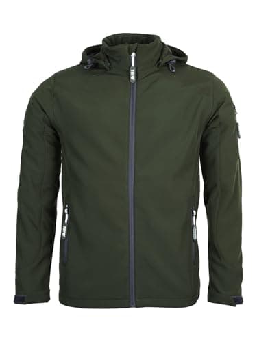 Image of Two Bare Feet Men's Softshell Jacket - 8K Water Resistant, Breathable, Lightweight Work Jacket, Windproof Outdoor Hiking Coat for Rainy and Cold Weather (XL, Khaki)