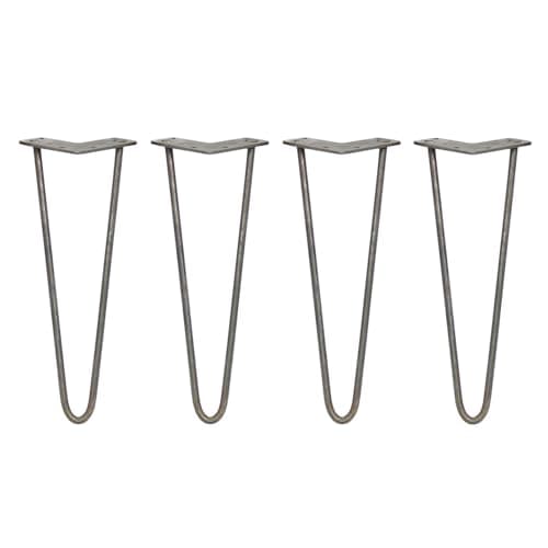Image of 4 x Hairpin Legs/Hair Pin Legs Set SkiSki Legs Furniture Desk Bench Chair Table 14" 2 Prong 10mm Raw Steel & Protector Feet…