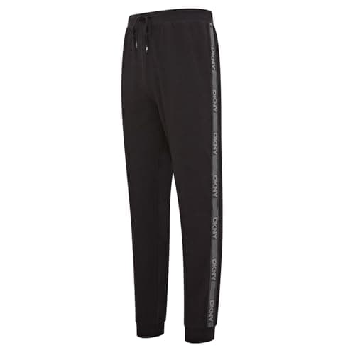 Image of DKNY LAKERS Men's Lounge Pants | Designer Men's Loungewear with Drawstring Waist, Side Stripe | Black Joggers Perfect as Mens Casual Trousers or Mens Pyjama Bottoms