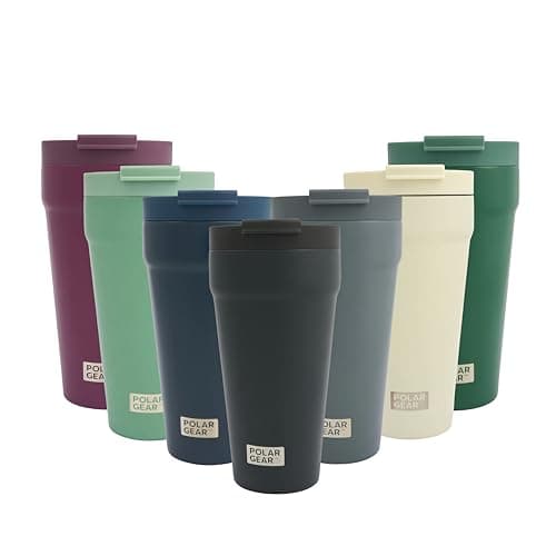 Image of Polar Gear Coffee Cup Travel Mug, 470ml Large Travel Mug, Insulated Cup with Leakproof Screw Closure Lid, 304 Stainless Steel Double Walled, Reusable Coffee Cups (Black)