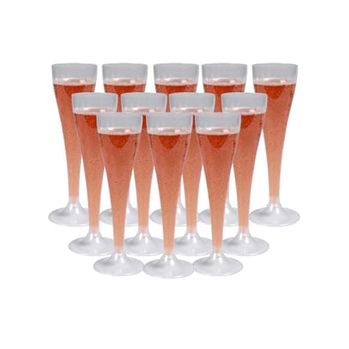 Image of Abena Gastro Plastic Champagne Flutes - Pack of 12, 3oz Plastic Cocktail Glasses for Champagne, Prosecco and Parties