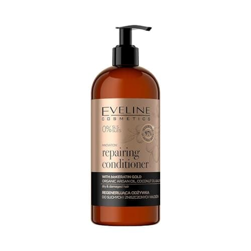 Image of Eveline Cosmetics Organic Gold Regenerating Conditioner for Dry & Damaged Hair with Biokeratin Gold Complex, Argan Oil & Plant Keratin - 500ml