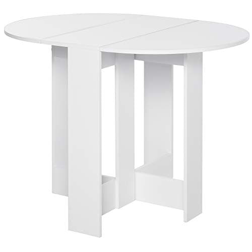 Image of HOMCOM Folding Dining Table, Space-saving Drop Leaf Table for Small Space, Kitchen, Dining Room, White