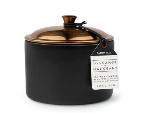 Image of Paddywax Scented Candles Minimalist Hygge Range Luxury Candle in Matte Ceramic Container with Lid, 141g, Bergamot + Mahogany