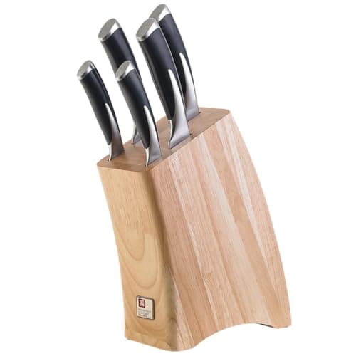 Image of Richardson Sheffield Kyu 5-Piece Knife Block Set – High Carbon Stainless Steel Knives with Wooden Block – Paring, Utility, Cook’s, Santoku & Bread Knives – Kitchen Knife Set