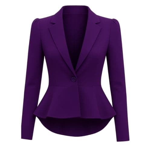 Image of Prime fashions Women's Peplum Blazer – Slim Fit Long Sleeve Frill Crop Jacket Coat (16, Purple)