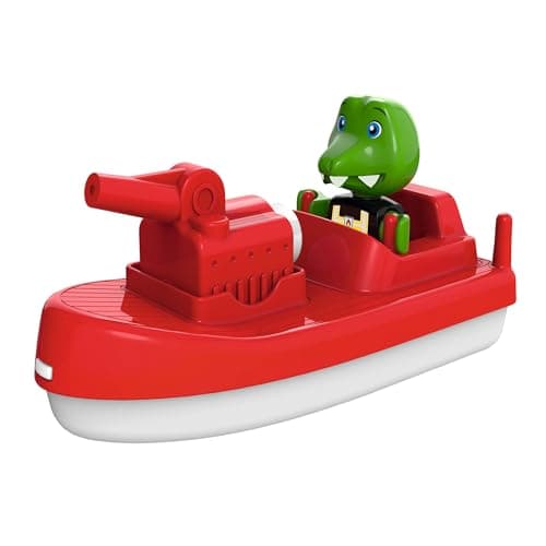 Image of AquaPlay - FireBoat - Accessories Waterways or for the Bathtub, Fire Brigade Boat with Sven the Crocodile, Water Spray Function, for Children from 3 Years 8700000273 Red
