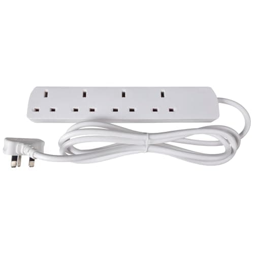 Image of Mercury 4 Gang Extension Lead 1.0 Metre White UK 13 Amp Rated 4 Socket Extension Lead, 4 Way Power Strip, Wall Mountable Cable Extension for Home or Office use, full Copper Conductor