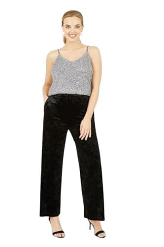 Image of Shop Nova® Women's Velvet Velour Wide Leg Ladies Palazzo Pants UK Sizes 8-26 (Black, 10)