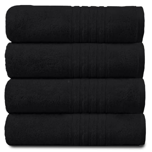 Image of GC GAVENO CAVAILIA New Hampton Pack of 4 Bath Towel Set, 100% Ringspun Cotton, Extra Absorbent 450 GSM Luxury Bath Sheets, Black, 4PK