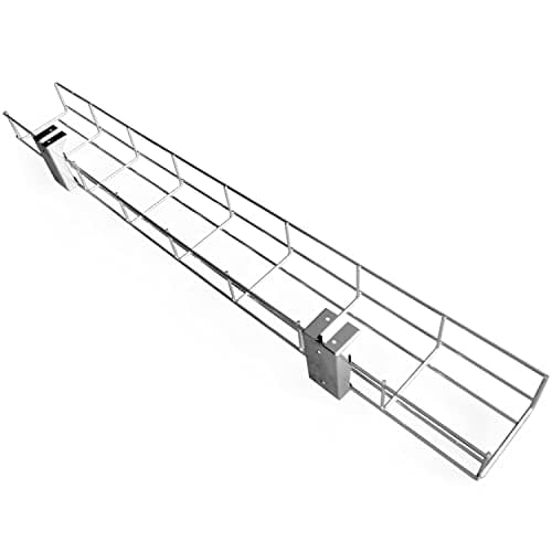 Image of Allcam ART100MT 100cm Office Desk Cable Tray Galvanized Steel Mesh Basket w/Metal Under-desk Mounting Brackets (Made in the UK)