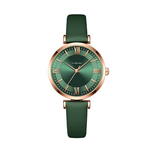 Image of BIEWO Wrist Watch for Women - Fashionable Quartz Analog Ladies Watch with Leather Strap (Dark Green)