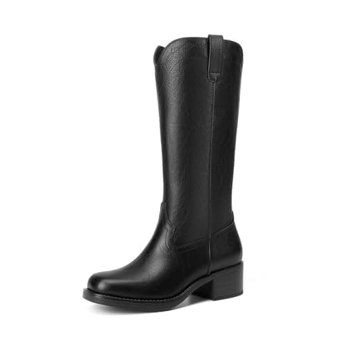 Image of DREAM PAIRS Women's Modern Knee High Boots with Vintage Western Stitching Comfortable and Versatile Tall Boots,Size 5,Black,SDKB26015W