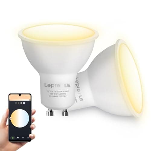 Image of Lepro GU10 Smart Bulbs, Warm to Cool White Smart Light Bulbs GU10, Dimmable LED Spot Lightbulbs, Works with Alexa and Google Home, 4.5W, CCT, 100° Beam Angle, Pack of 2 (2.4GHz WiFi)