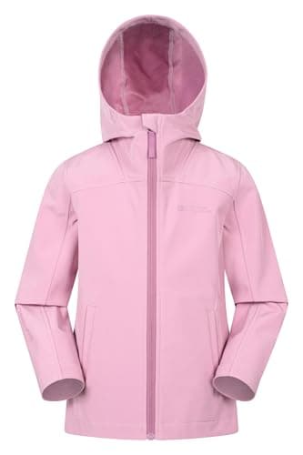 Image of Mountain Warehouse Retreat Kids Lightweight Softshell Jacket - Lightweight Water-Resistant Coat with Hood, Boys & Girls - For Spring Summer Walking & Outdoors Dark Pink Teen Size 13 Years