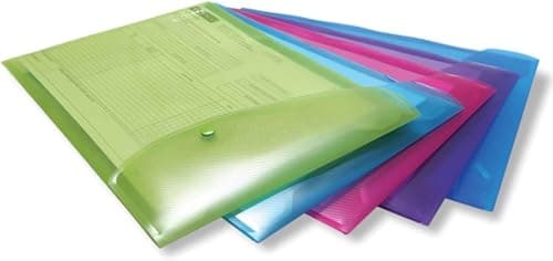 Image of Rapesco 0698 ECO Recycled Portrait Popper Wallets, A4+, Assorted Bright Transparent Colours, Pack of 5