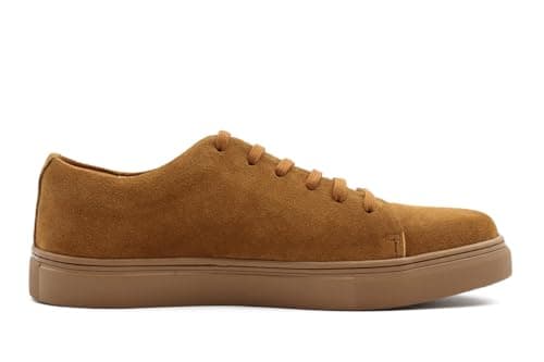 Image of Mens Genuine Suede Trainers Cup Sole Retro Smart Casual Leather Lace Up Sneakers Camel-44