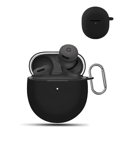 Image of Case for Google Pixel Buds 2a Wireless Earbuds,daunke Soft Silicone Protective Cover,Skin Case with Carabiner,Full Protection,Black