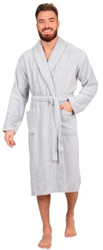 Image of Adore Home Mens 100% Cotton Bathrobe Terry Towelling Shawl Collar Bath Robe Dressing Gown, Silver, XL