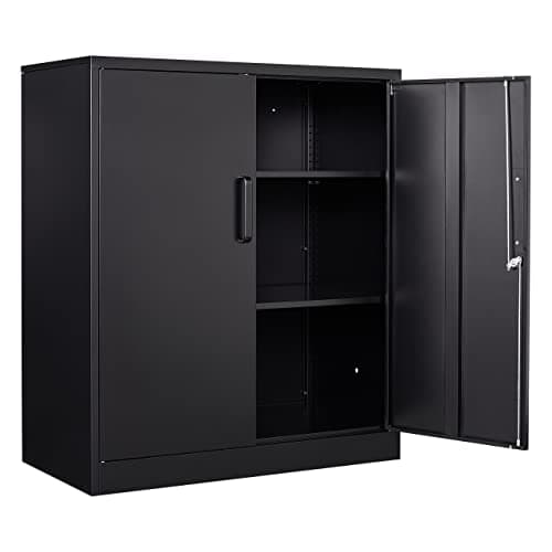 Image of SISESOL Metal Storage Cabinet Locked Steel Cabinet with 2 Adjustable Shelves,Office Cabinet Locking Tool Cabinets,Kitchen Storage Cabinets Metal Locker Small Counter Height Storage Cupboard 36" H