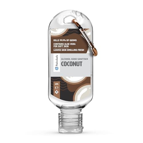Image of Palm Safe Coconut 60ml Anti Bacterial Premium Hand Sanitiser Travel Size Refillable Clip Bottle Quick Drying Non Sticky Extra Moisturising Kills 99.9% of Viruses and Bacteria