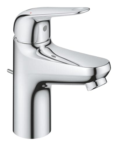 Image of GROHE Swift QuickFix – 1 Metal Lever Basin Mixer with Plastic Pop-Up Waste Set (S-Size 162mm, 28mm Ceramic Cartridge, Water Saving, Tails 3/8 Inch, Easy to Fit with GROHE QuickTool), Chrome, 24316001