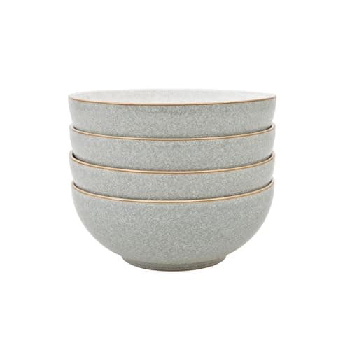 Image of Denby - Elements Light Grey Cereal Bowls Set of 4 - Dishwasher Microwave Safe Crockery 820ml 17cm - Pale Grey, White Ceramic Stoneware Tableware - Chip & Crack Resistant Soup Bowls