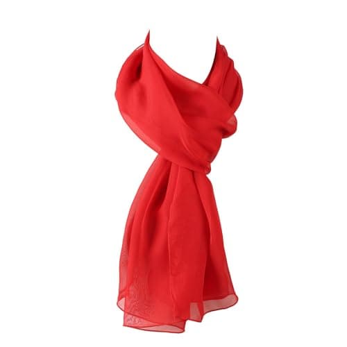 Image of World of Shawls Chiffon Scarves Wraps for Wedding Party Special Occasions Women Plain Neck Scarf Soft Headwrap Girls Headscarf Sheer Wrap (Red)
