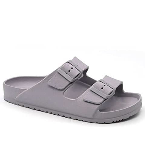 Image of ella Ladies Double Buckle Slides (Grey, uk_footwear_size_system, adult, women, numeric, medium, numeric_6)
