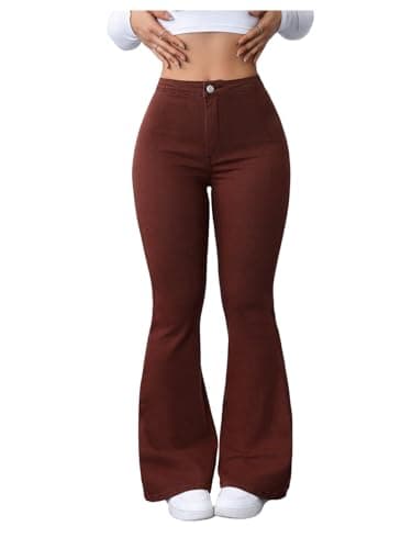 Image of GORGLITTER Flared Jeans for Women UK High Waisted Stretchy Bootcut Skinny Casual Denim Trousers Rust Brown Medium