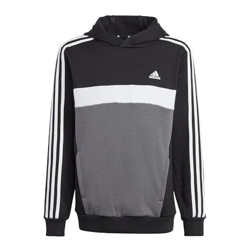 Image of adidas Unisex Kids Tiberio 3-Stripes Colorblock Fleece Hoodie Kids, Black/White/Grey Five, 7-8 Years