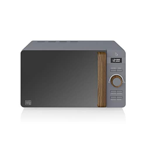 Image of Swan Nordic Digital Microwave, 20L, 6 Operating Levels, 800W Power, 30 Minute Timer, Easy, Clean, Defrost Mode, Modern Design, Wood Effect, Matte Grey