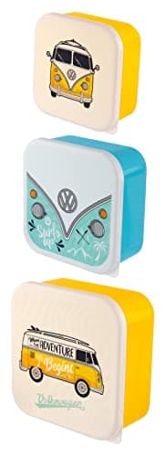 Image of Puckator VW Surf Adventure Volkswagen T1 Camper Bus Set of 3 Lunch Box Snack Storage M/L/XL - Lunchbox with Multi Compartments - Small Food Containers - Lunchbox for Adults and Kids - Girls Boys