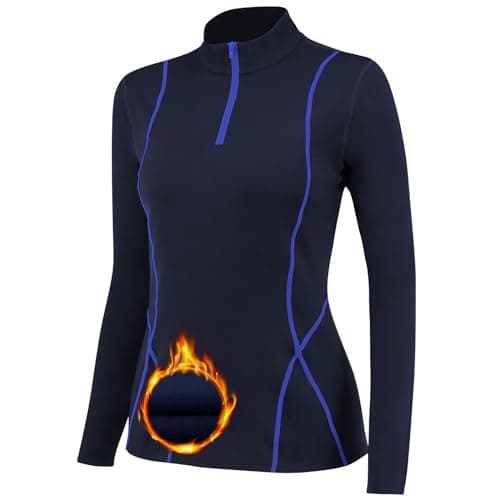 Image of TERODACO Thermal Base Layer Women Warm Wicking Half Zip Ski Thermals with Micro Fleece Long Sleeve Ladies Thermal Tops for Running Hiking Cycling Soft Soft Quick Dry Breathable 02513 Navy M