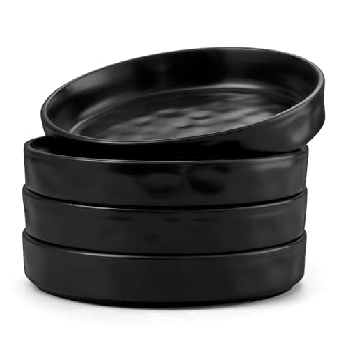 Image of Herogo Pasta Bowl Set of 4, Stoneware Salad Bowls 21 cm, 30 oz Reactive Glaze Serving Bowl for Noodle Soup Fruit, Microwave and Dishwasher Safe, Chip and Scratch Resistant, Deep Edge, Matte Black