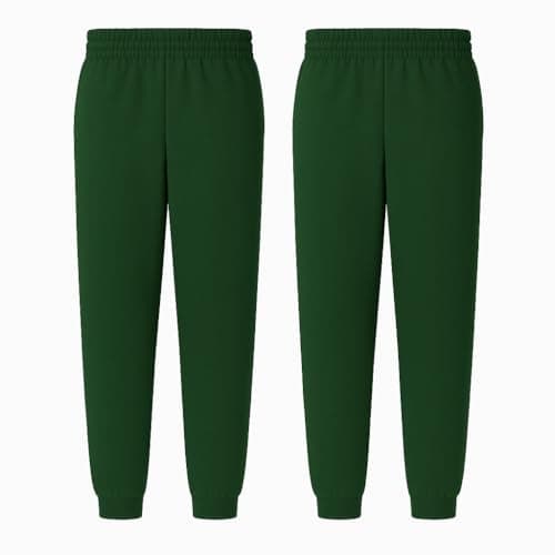 Image of Kids School Joggers 2 Pack – Unisex Fleece Jogging Bottoms for Boys & Girls – Elastic Waist, Soft & Warm – Ideal for PE & School Uniform (UK, Age, 11 Years, 12 Years, Regular, Bottle Green)