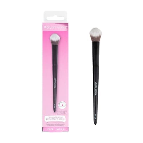Image of Brushworks No.25 Brightening Concealer Brush – Fluffy Angled Brush, Seamless Blending for Liquid & Cream Concealer, Vegan & Cruelty-Free
