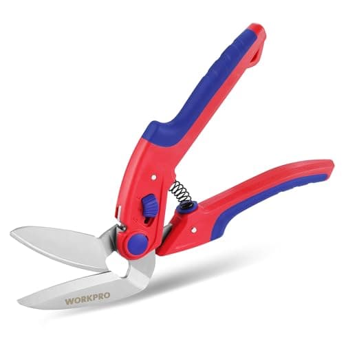 Image of WORKPRO 250 mm Heavy Duty Scissors, Multi-Purpose Angled Scissors, Serrated Blade Carpet Cutter, Spring Loaded Stainless Steel Shears for Fabrics, Leather, Cardboard, Carpets